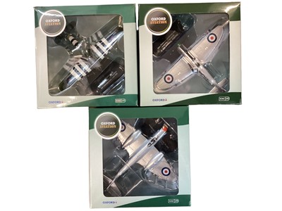 Lot 2023 - Oxford 1:72 Scale Front Line Fighters diecast models including Mosquito (No.AC102), Westland Lysander (No.AC101), Gloster Meteor (No.AC095), Hawker Tempest MkV (No.AC103)Hawker Typhoon Mk1B (No.AC1...
