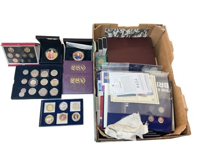 Lot 437 - World - Mixed coins to include Royal Mint proof sets 1970 x 2 1989 (N.B. Red case) scarce, super sized (Dia. 89mm), Elizabeth & Lion Diamond Jubilee Crown 2012 (N.B. Cased with Certificate of Authe...