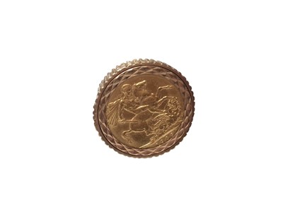 Lot 271 - Edwardian gold full sovereign, 1909, in a 9ct gold ring mount, size X