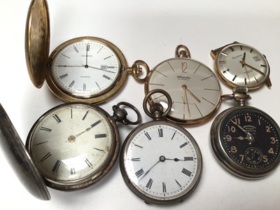 Lot 274 - Victorian silver full hunter pocket watch (London 1845), one other silver cased pocket watch and four various watches (6)