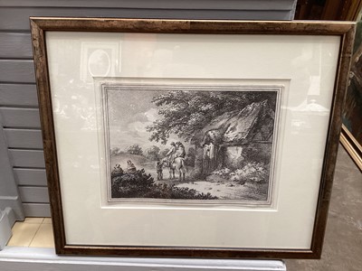 Lot 284 - George Morland lithograph - figures by a cottage, and a Buck etching of Leiston Abbey