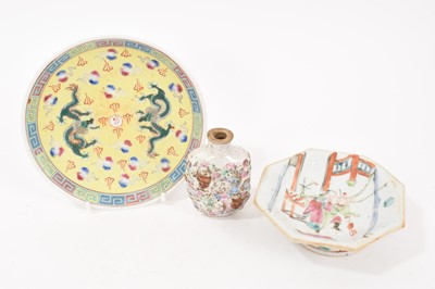 Lot 247 - 19th century Chinese porcelain snuff bottle and two Chinese dishes. (3)