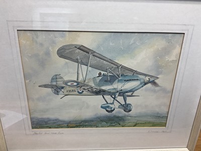 Lot 738 - S. T. Gleed- watercolour study of a Hawker High Speed Fury, signed and dated 1967, mounted in a glazed frame, image 46.5 x 32.5cm.