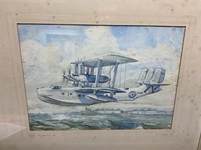 Lot 789 - S. T. Gleed- watercolour study of a Short Singapore III, signed and dated 1967, mounted in a glazed frame, image 45 x 32cm.