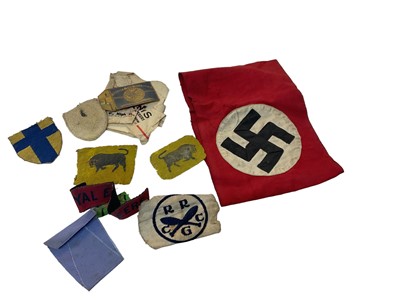 Lot 741 - 1930's Nazi party members arm band together with a small group of cloth military badges.