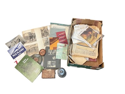 Lot 744 - Collection of First and Second World War ephemera including newspaper relating to Zeppelin raid, scrap book, photograph album and other items including a tobacco jar and small collection of militar...