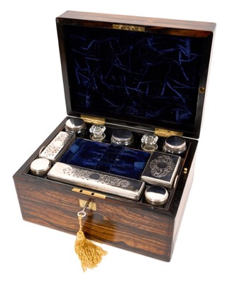 Lot 759 - Good quality early Victorian coromandel jewellery and toiletry box with silver plated fittings