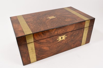 Lot 786 - Victorian figured walnut veneered and brass bound writing box