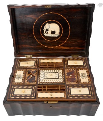 Lot 751 - Mid 19th century Ceylonese coromandel work box with ivory inlaid decoration to the interior