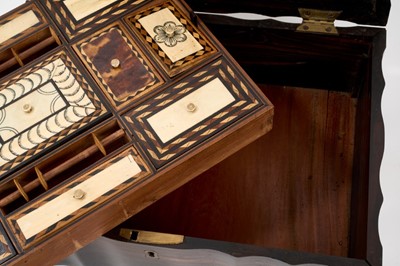 Lot 751 - Mid 19th century Ceylonese coromandel work box with ivory inlaid decoration to the interior