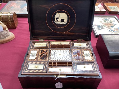 Lot 751 - Mid 19th century Ceylonese coromandel work box with ivory inlaid decoration to the interior