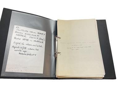 Lot 746 - Interesting typed First World War copy manuscript from Clifford Cecil Jeary "Thirty Thousand Miles With a Kitbag", this manuscript, details in his own words his experiences during The Great War fro...