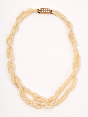 Lot 518 - 19th century seed pearl child's necklace with gold and pearl clasp