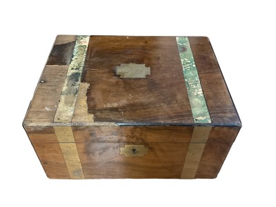 Lot 822 - Victorian walnut box containing Victorian Officers epaulettes, George V Officer's collar tabs and other items.