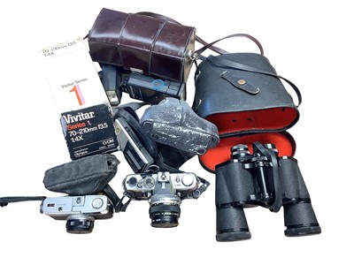 Lot 2363 - Group of cameras, lenses and accessories, including Olympus OM1 and Olympus Trip