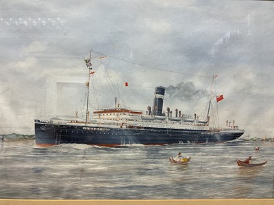 Lot 828 - J. Barrett gouache of HM Troopship 'Egra', signed and dated 1954, mounted in a glazed frame.