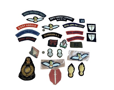 Lot 827 - Collection of cloth military badges to include Royal Observer Corps, Royal Engineers and North Domerset Yeomanry.