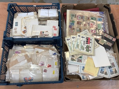 Lot 1456 - World stamps in album and two plastic crates of world stamps in packets