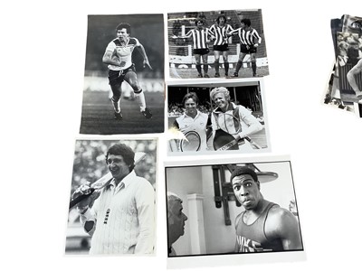 Lot 1460 - Sports related press photographs to include Robson, Gilzean, Will Carling, Neil Back, Rugby RU, approximately 50.