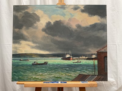 Lot 54 - Frank Jameson, oil on canvas, 'The Gale', Cornish scene