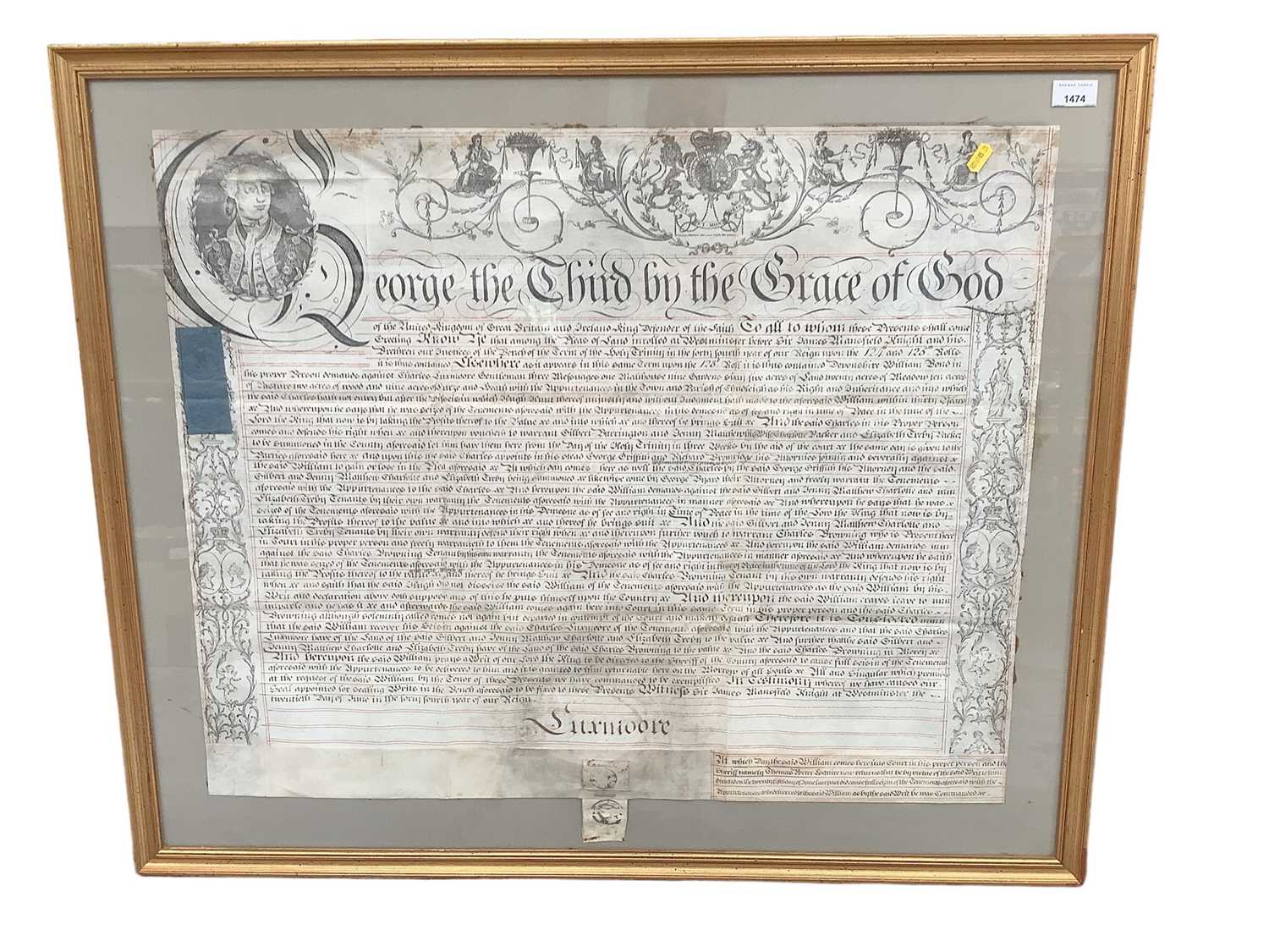 Lot 1474 - 18th century George III Framed indenture