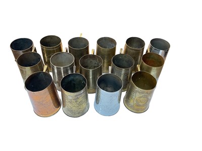 Lot 834 - Collection of fifteen Second World War related brass tankards, the majority made from materials found on the battlefields (1 box).