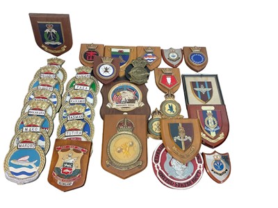 Lot 837 - Collection of various military related crests to include navy associations and ships (1 box).