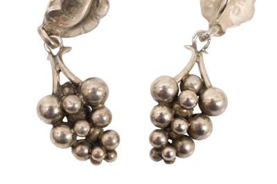 Lot 289 - Pair of Georg Jensen sterling silver “Moonlight Grapes” pendant earrings with screw backings.