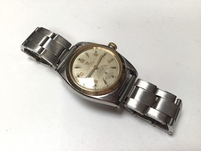 Lot 280 - 1950's Gentlemen's Rolex Oyster Perpetual chronometer wristwatch in stainless steel case with gold plated bezel, champagne dial, baton and Arabic numeral hour markers and subsidiary seconds dial, o...