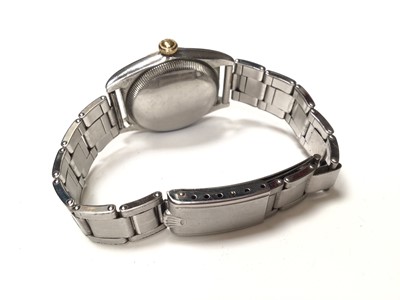 Lot 280 - 1950's Gentlemen's Rolex Oyster Perpetual chronometer wristwatch in stainless steel case with gold plated bezel, champagne dial, baton and Arabic numeral hour markers and subsidiary seconds dial, o...