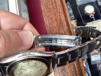 Lot 280 - 1950's Gentlemen's Rolex Oyster Perpetual chronometer wristwatch in stainless steel case with gold plated bezel, champagne dial, baton and Arabic numeral hour markers and subsidiary seconds dial, o...