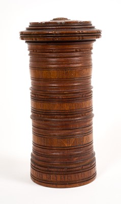 Lot 805 - Antique, probably 18th century, turned wood cylindrical box