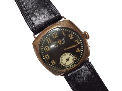 Lot 288 - 1920's Gentlemen's Services' Air Wrist military style wristwatch in cushion shaped case with black dial, luminous Arabic numerals, luminous hands and subsidiary seconds dial, on a black leather str...