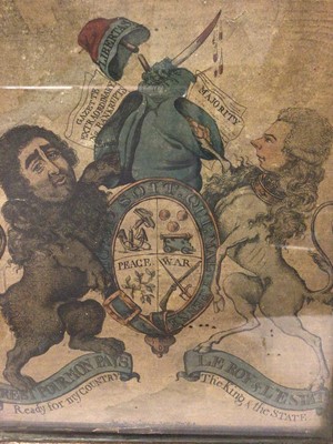 Lot 114 - Georgian political cartoon print depicting suedo Royal Arms