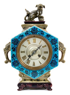 Lot 654 - Late 19th century French Chinoiserie majolica clock, attributed to Jules Vieillard, Bordeaux, c.1880