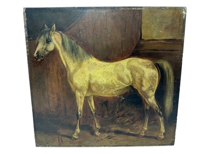 Lot 1047 - T. Dennis, late 19th century, oil on panel - 'The "Herr Baron" one of the stud horses of the King of Bavaria', inscribed verso, initialled and dated '81, unframed, 28cm x 30.5cm