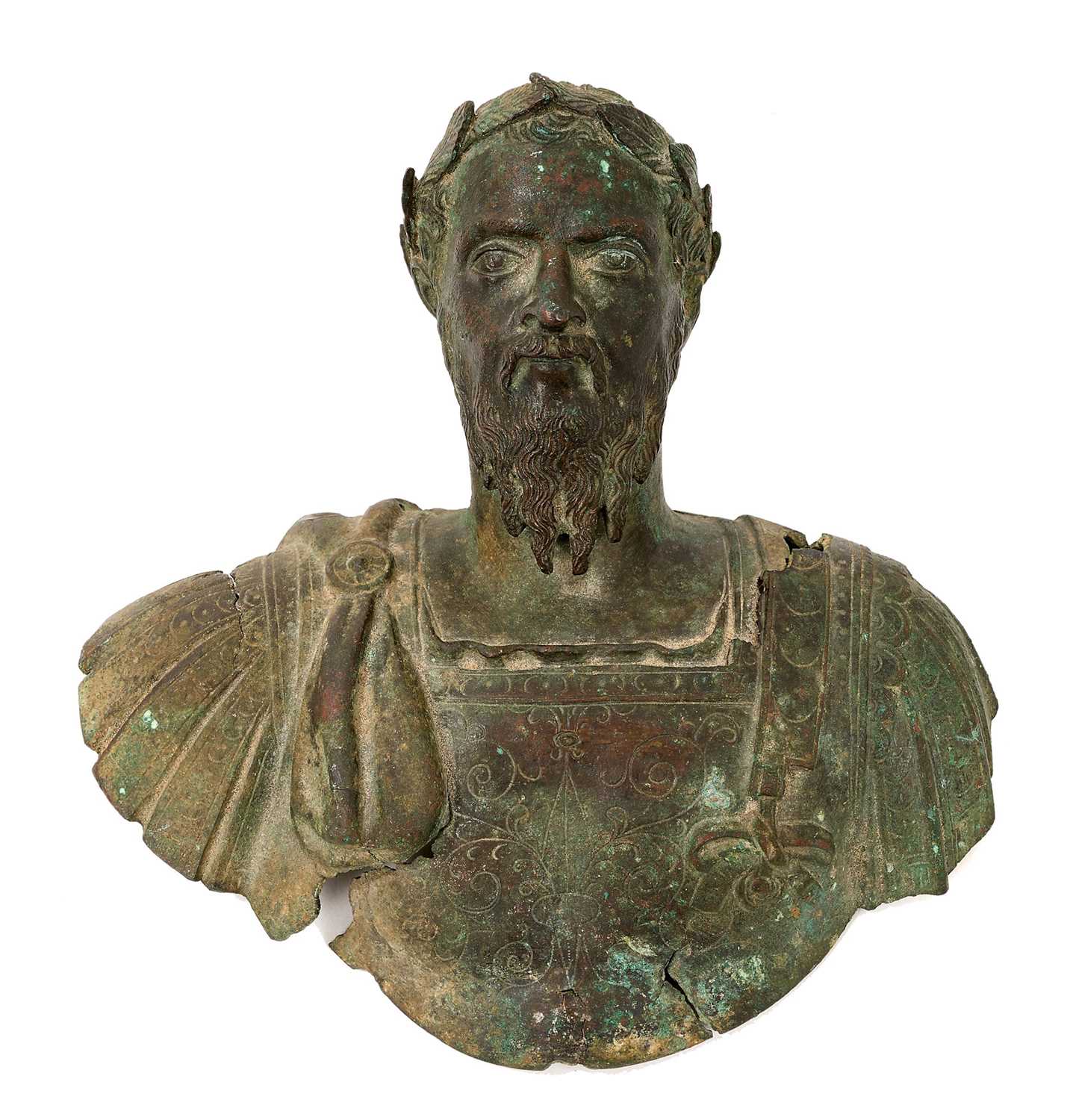 Lot 711 - Interesting Grand Tour or earlier bronze bust of a Roman Emperor, by repute dug up in Colchester