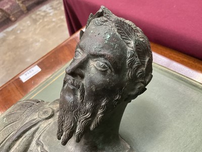 Lot 711 - Interesting Grand Tour or earlier bronze bust of a Roman Emperor, by repute dug up in Colchester