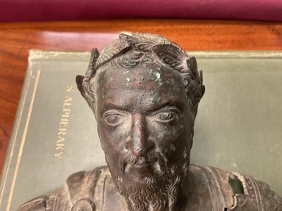 Lot 711 - Interesting Grand Tour or earlier bronze bust of a Roman Emperor, by repute dug up in Colchester