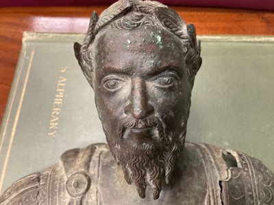 Lot 711 - Interesting Grand Tour or earlier bronze bust of a Roman Emperor, by repute dug up in Colchester