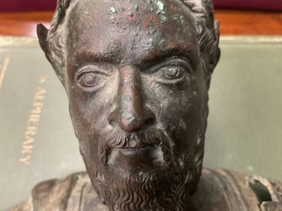 Lot 711 - Interesting Grand Tour or earlier bronze bust of a Roman Emperor, by repute dug up in Colchester