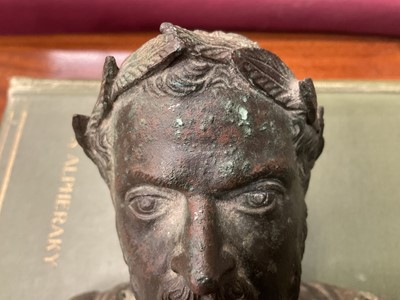 Lot 711 - Interesting Grand Tour or earlier bronze bust of a Roman Emperor, by repute dug up in Colchester