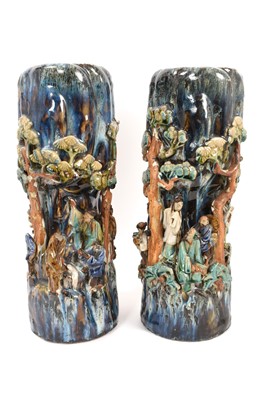 Lot 252 - Large pair of Chinese Shiwan pottery vases