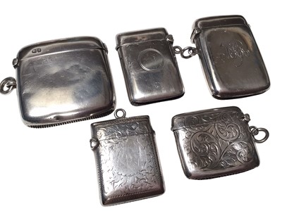 Lot 298 - Victorian silver vesta case with engraved decoration, (Birmingham 1900), together with four other silver vesta cases (various dates and makers), (5).