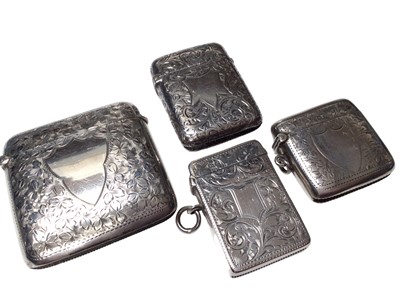 Lot 302 - Victorian silver vesta case with engraved decoration, (Birmingham 1898), together with three other silver vesta cases (various dates and makers), (4).