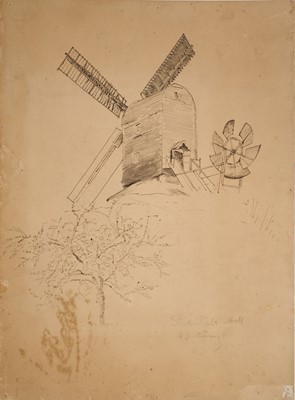 Lot 1025 - Attributed to Sir Alfred James Munnings (1878-1959), ink sketch - St Michael Post Mill, South Elmham