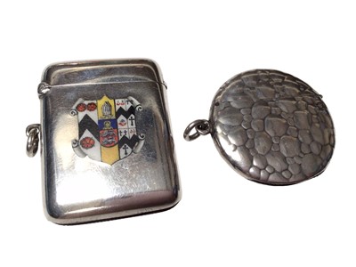 Lot 305 - Edwardian silver vesta case with enamel coat of arms for Brasenose College, Oxford, (Birmingham 1903), together with another silver vesta case with import marks for (Birmingham 1910), (2).