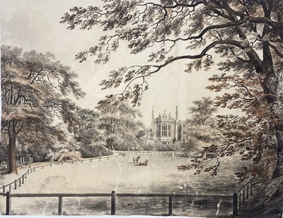 Lot 251 - English School, 19th century, pen, ink and watercolour, probably a Cambridge College, unframed