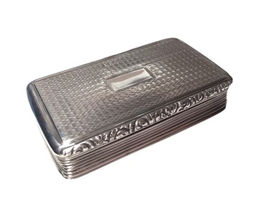 Lot 307 - William IV silver snuff box of rectangular form with engine turned decoration and hinged lid with gilded interior, (Birmingham 1834), maker Joseph Willmore, 6.1cm in length