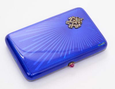 Lot 78 - H.I.M Kaiser Wilhelm II, fine presentation diamond set, silver gilt and blue guilloché enamel cigarette case